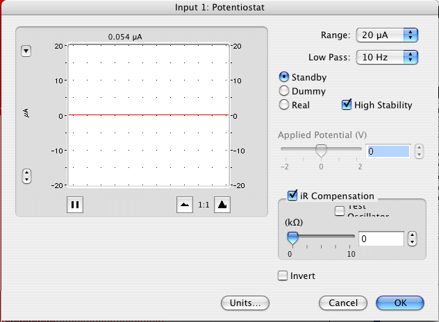 Adjust setting for potentiostat